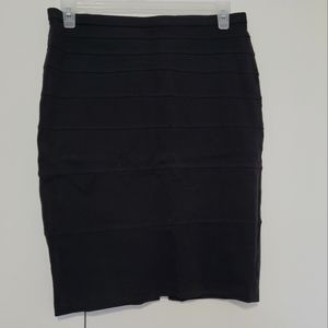 Black Midi Bodycon Skirt, Tiered Panels, Like new